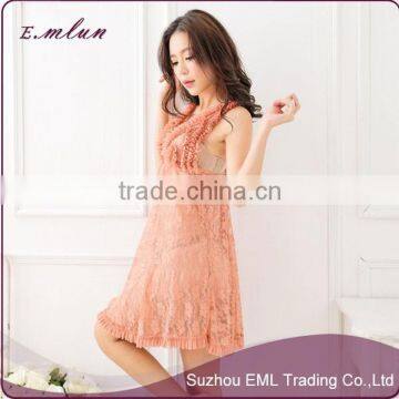 Ladies Sexy Lace Flower Transparent Intimate Sleepwear Robe Night Gown