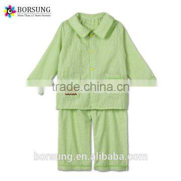 Boys Green Gingham Smocked Traditional Pyjama Set Fashion Kids Cotton Pajamas