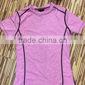 2017 Custom plain cotton spandex pink yoga cooling short sleeve t shirt for women