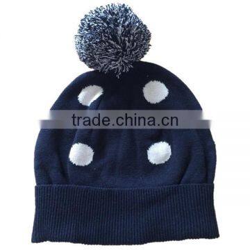 Fashion warm jacquard knit double layer wool free pom beanie