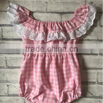 Wholesale Baby Handmade Clothes Toddler Girls Gingham Design Romper With Lace Collar Chinese Supplier