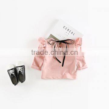 5pcs/lot New Girls T-shirts Flying Sleeve Cotton Bow Toddler Kids Girl Tee Baby Infant Tops photo-5