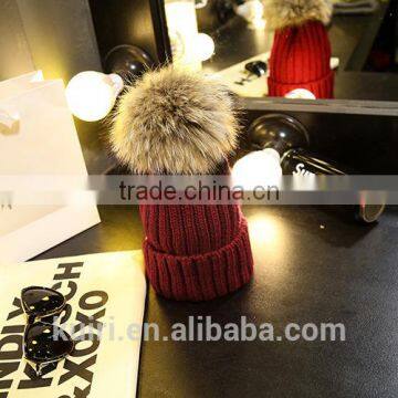 Wholesale Real Mink Fur Pom Poms Knitted Hat Ball Beanies Winter Hat For Women Girl 'S Wool Hat Cotton Thick Female Cap photo-6