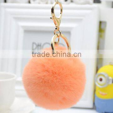 Myfur Fashion Design Factory Wholesale Rabbit Fur Plush Keychain Pom Pom Keychain With Gold Plated Key Holder