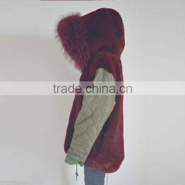 Myfur Latest Purplish Red Real Raccoon Fur Hood Faux Fur Lining Parka Wholesale photo-6