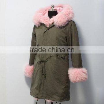 Myfur Baby Pink Thick Part Fox Fur Trimmed Luxury Ladies Fashion Long Parka photo-2