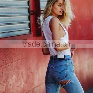 4861 Runwaylover Hot Sale Ladies Hipped Line Ripped Jeans