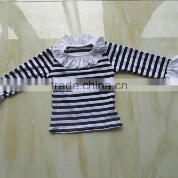 YW-140 baby top long sleeve stripe shirt with double ruffle 2015