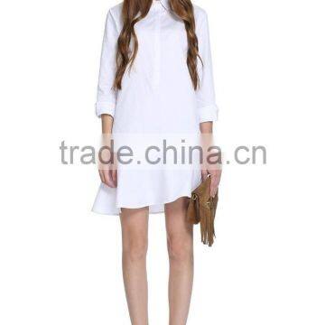 Womens 100% Cotton Long Sleeve Half Placket Falbala Casual Dress photo-2