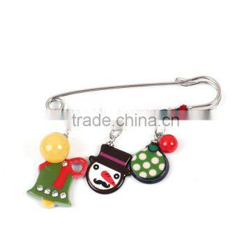 Resin Pin Brooches Christmas Snowman Christmas Jingle Bell Silver Tone Multicolor Clear Rhinestone Custom Brooch photo-2