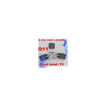 China Q11 Quad Band  TV Low End  Mobile Phone with 3 Sim Card 3 Standby