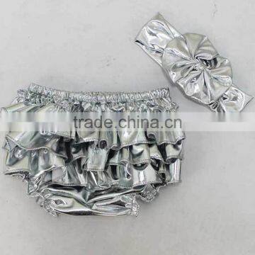 Silver metallic newborn bloomers,ruffle diaper cover,shabby chic baby girl bubble shorts M5111907