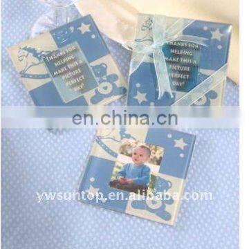 blue bear glass photo coaster children baby shower wedding favors china supply