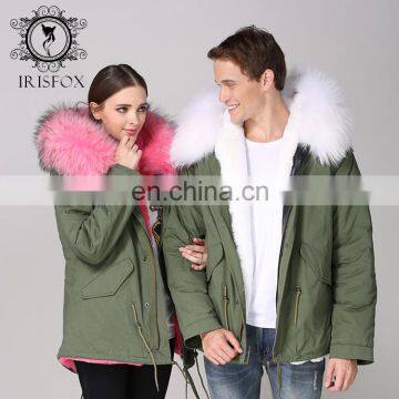 Winter luxury real fur coat warm raccoon fur collar long hooded fur coat