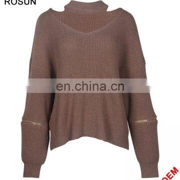 Knitwear Manufacturer Chocker Zip Sleeves Pullover Sweater for Woman