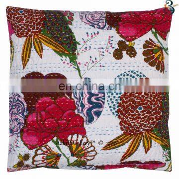 Indian Cushion Cover Handmade Embroided Fruit Print Home Decor Sofa Pillow Case Kantha Cushion