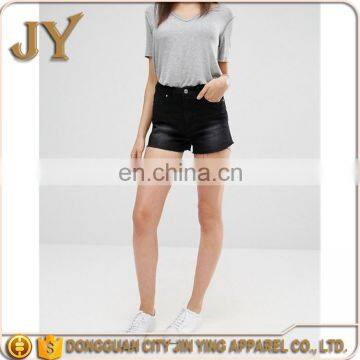 2016 China Factory New Design Washed Black High Waist Raw-cut Hem Shorts Summer Women Pants Clothings photo-3