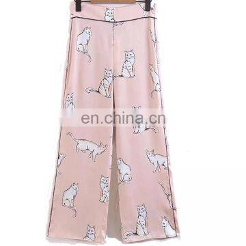 Custom Fashion Wide Leg Pants With Animal Printing Casual Trousers For Girls photo-2