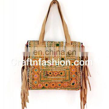 BOLSO DE FRANCIA INDIAN BANJARA-Vintage Banjara Handbag Leather Fringe Handbag- Genuine Leather Hand Bag Banjara Gypsy Tote Bags