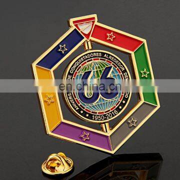 crystal shape memorial decoration lapel pin custom make golden badge pin