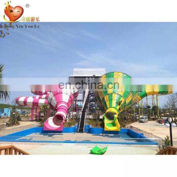 Safe and reliable exciting pool fiberglass slide + water park recreational facilities steel structure