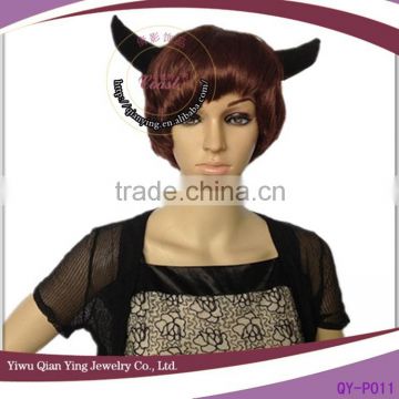 Cheap short synthetic ox horn brown halloween party wigs