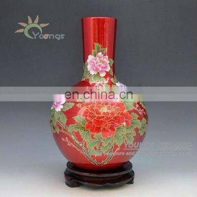 2012 Red Crystal Glazed Peony Flower Ceramic Vases for Home decor