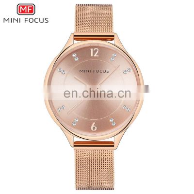 Mini Focus MF0045L Rose Gold Steel Mesh Band Watches Women Wristwatches