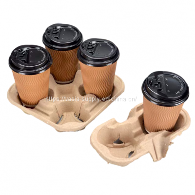 Hot sell Eco Friendly Disposable Paper Pulp Cup Holder 2 cup Carrier Tray