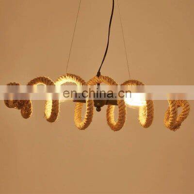 Vintage Lighting Pendant Light E27 Restaurant Chandelier Hanging Iron Bamboo Rope Lighting Hemp Rope Chandelier photo-2