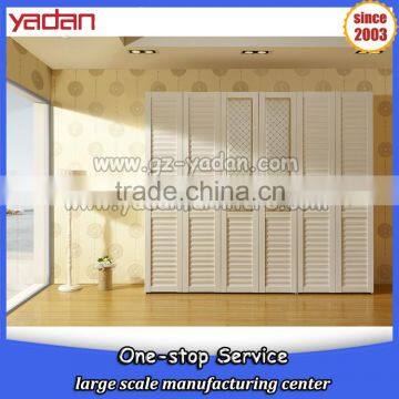 I shape bedroom wall wardrobe closet white color with louvered folding door