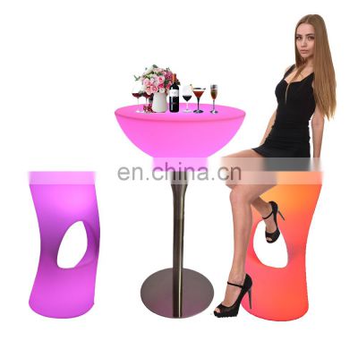 rechargeable luminous outdoor furniture for garden /Modern LED Bar Furniture Plastic Light Up Single LED Cafe Table and Chairs