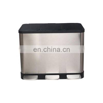 Stainless Garbage Can Metal Dustbin Steel Recycle Kitchen Waste Foot Step Pedal 3 Compartment Trash Bin