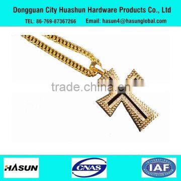 2016 Manufacturer Supply Cross Shape Golden Color Rhinestone Necklace