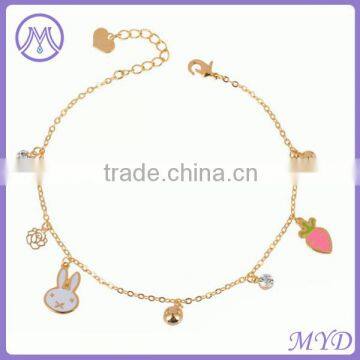 Fashion Jewelry Manufacturer Gold Plated White Rabbit Carrot Charm Woman Anklet