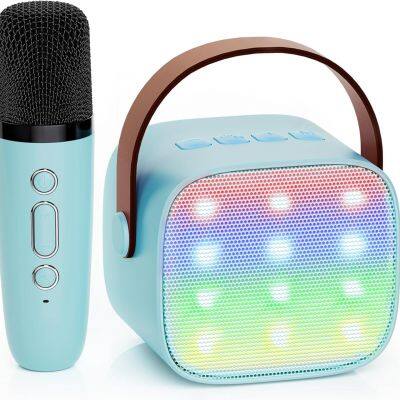 Portable Smart RGB Lights Wireless Bluetooth Karaoke Machine Double Microphone Home Theater Party KTV Speakers