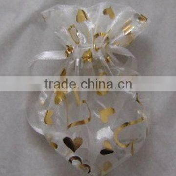 12*16cm white transparent printed with glitter gold hearts organdy present bag for Christmas/Bottle/Easter/Gifts wrapping