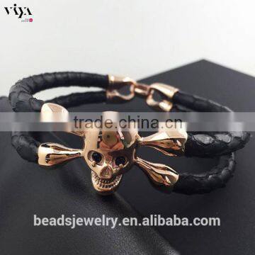 2016 New Coming Stingray/ Python Leather Genuine Leather Bracelet With Skull Clasp Made In China photo-6