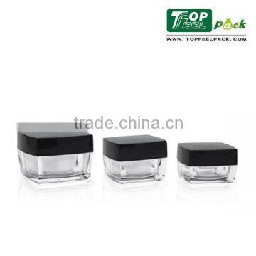 2015 China Manufacture Square Plastic Acrylic Cream Jar with Black Cap