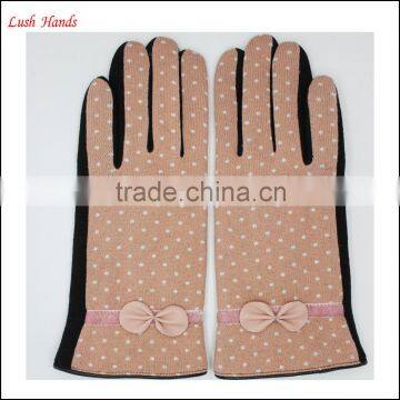 Ladies Dotty Micro Velvet Gloves With Bow for Wholesale photo-6