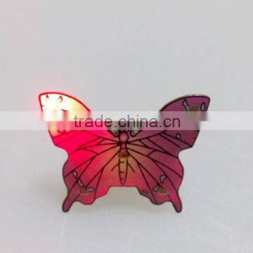 2016 cheap Butterfly shaped lapel pin, LED blinking light badges