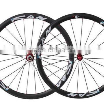 ICAN road bike wheels cabron clincher UD-matt bike wheelset 38C