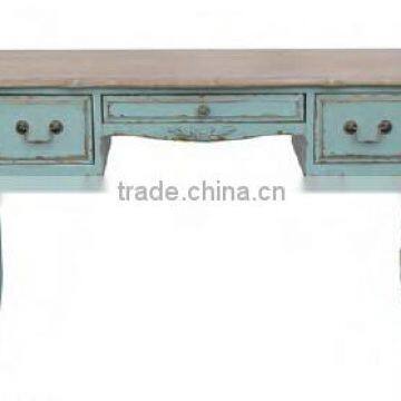 Antique french style blue distressed wooden entryway sofa console table