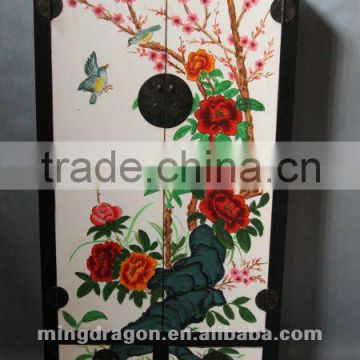 Chinese antique furniture custom-made pine wood Shanxi flower-and-bird painting two door two drawer clothes cabinet