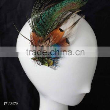 Fashion peacock feather hair accessories on metal comb