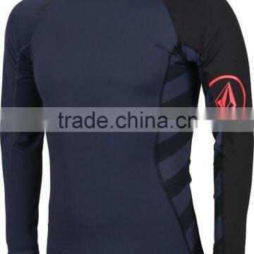 92% Polyester 8% Spandex (Lycra) Crew Neck Long Grey Black Compression Shirt / Rash Guard with Sublimated Side Panels