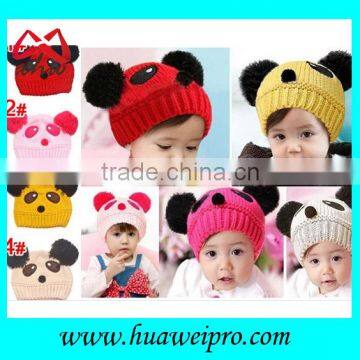 Hotsale baby beanie panda face kids knit beanie bonnet high quality Handmade baby knitted hat