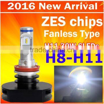 Factory directly sale LED Hheadlight bulb H8 H11 30W 3000LM with 6pcs LEDs car led headlamp with ZES chips without Fan design
