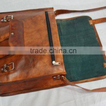 Real Goat Leather Vintage Messenger Shoulder Bag Cross Body Satchel Sling Briefcase Bag