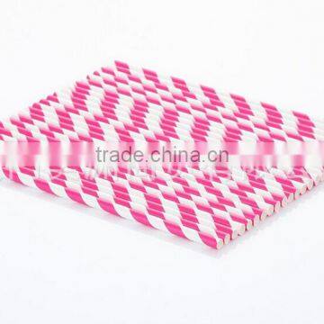 25 pcs Pink Color Striped Paper Drinking Straws